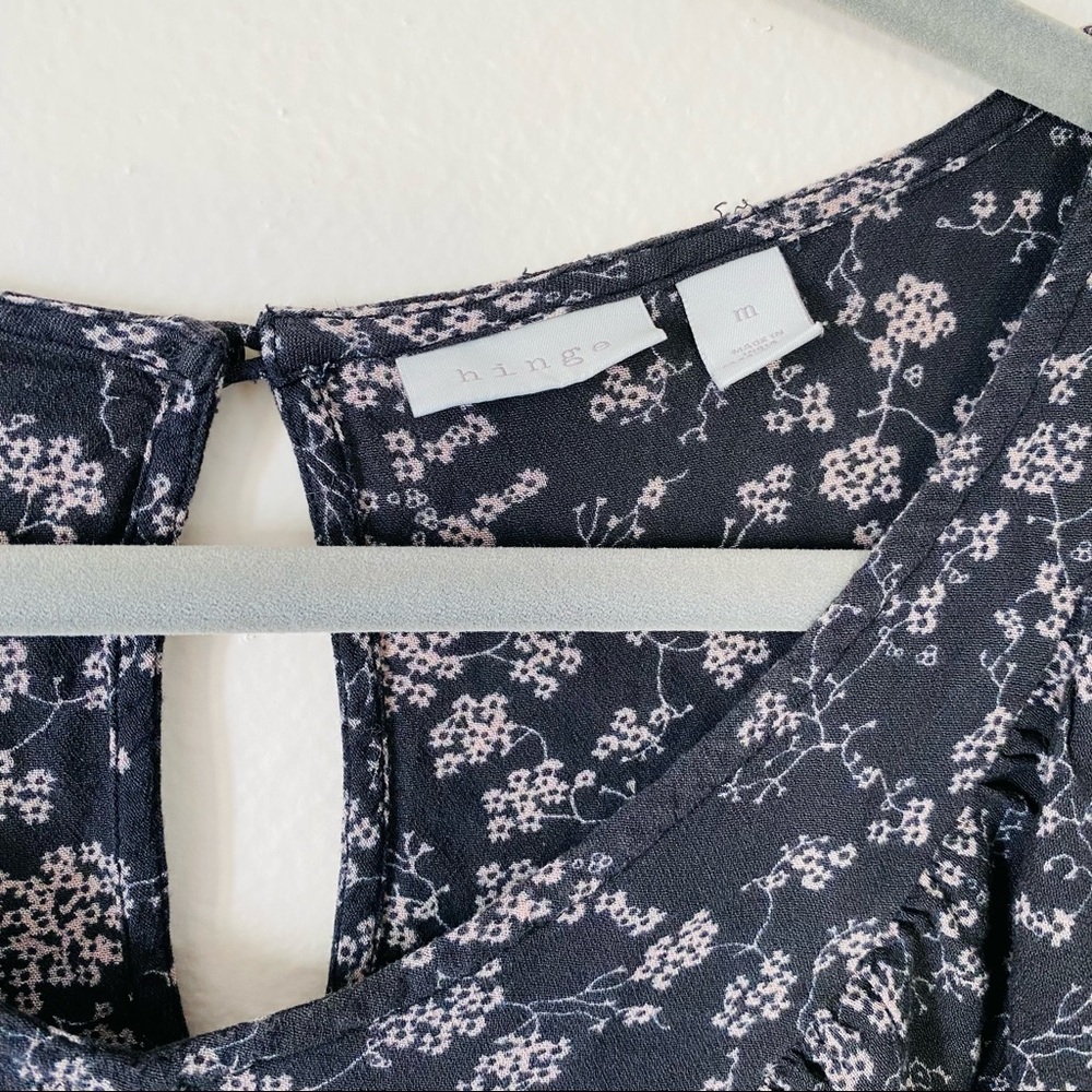 Hinge floral print bohemian Ruffle front long sleeve blouse top black - Picture 8 of 8